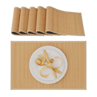 Relaxdays Relaxdays - Salvamanteles Para La Mesa Del Comedor, Bamb&uacute;, 30 X 45 Cm, Conjunto De 6 Piezas, Lavable, Color Natural
