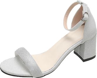 Generic European Style Women High Heeled Sandals Open Toe Hollow Out Design Solid Color Straight Buckle Oversized Square Toe Platform (Silver, 4.5)