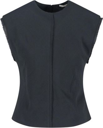 Ami Sleeveless Black Viscose Top with Curved Hem