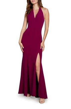 Dress The Population Shiloh Halter Trumpet Gown in Dark Magenta at Nordstrom, Size X-Small