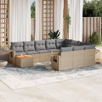 vidaXL Juego De Sof&aacute;s Jard&iacute;n Con Cojines Beige Mezcla 11 Pzas Rat&aacute;n Pe Vidaxl
