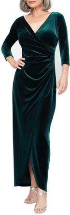 Alex Evenings Ruched Three-Quarter Sleeve Velvet Gown in Forest at Nordstrom Rack, Size 6