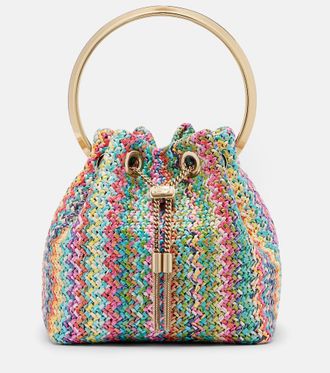 Jimmy Choo London Bon Bon Small raffia-effect bucket bag