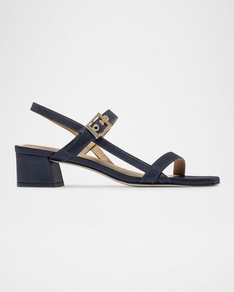 Bernardo 35mm Jinji Leather Strappy Block-Heel Sandals