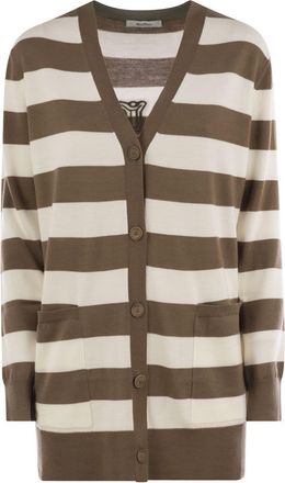 Max Mara Womens Fiemme - Long Striped Wool Cardigan - Tan - Size X-Small