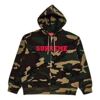 SUPREME Collegiate Appliqu&eacute; Zip Up Hooded Sweatshirt Woodland Camo FW25SW28-WOODLAND-CAMO