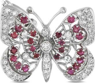 Luxury Bazaar Spilla Butterfly in oro bianco 14 carati con diamanti e rubini - Argento