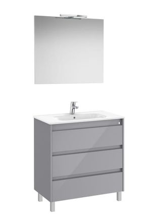 Roca Mueble Lavabo 800mm Tenet 3 Cajones + Espejo Y Aplique Led Gris Brillo