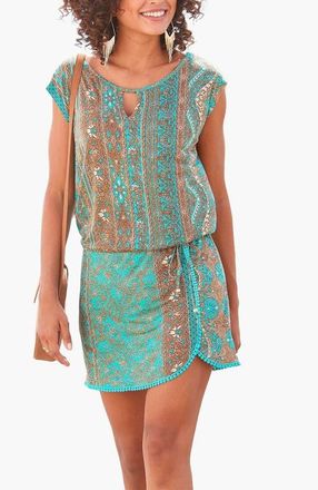Lascana Womens Crochet Hem Dress in Turquoise Multi at Nordstrom, Size 14