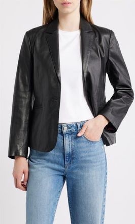 Schott NYC Fitted Leather Blazer in Black at Nordstrom, Size Xx-Large