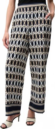 Joseph Ribkoff Geometric Wide Leg Pants In Midnight Blue/vanilla
