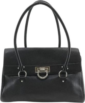 Ferragamo Pre-owned Gancini Calf Tote Bag - Dames - Vintage Schoudertas - Zwart - ONE Size - Leer - Vintage