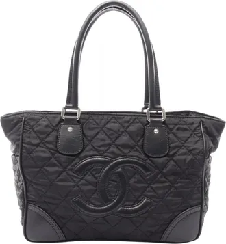 Chanel Black Nylon Leather Handbag Tote Bag (Pre-Owned)