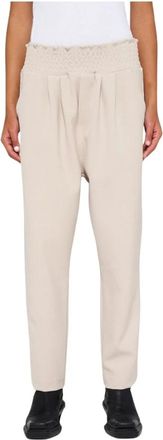 10 Days Relaxte Crepe Broek met Brede Taille - Dames - Slim Fit Broeken - Beige - 2XS - Polyester - Broeken