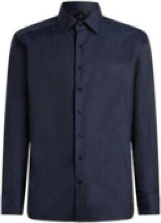 Etro Cotton Jacquard Shirt - Heren - Casual Overhemden - Blauw - L - Katoen - Overhemden