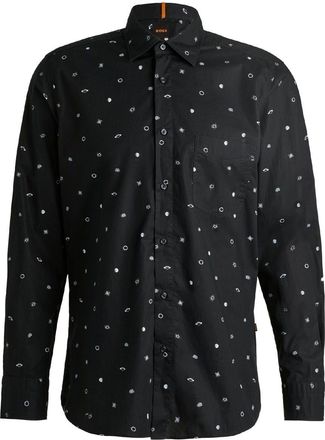 HUGO BOSS Mens Oxford Shirt Collar Long Sleeve Regular Fit in Black - Size Small