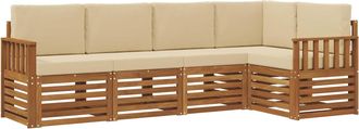 vidaXL Conjunto De Sof&aacute;s De Exterior 5 Uds. Natural Y Beige Poli&eacute;ster Vidaxl
