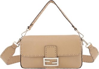 Fendi Sabbia / Palladium Monogrammed Baguette Shoulder Bag