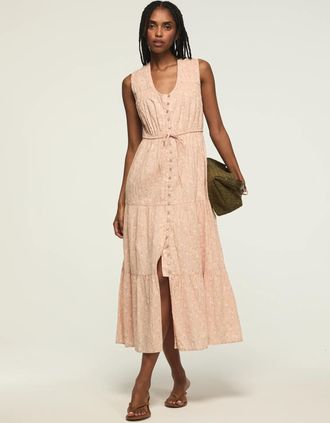 Lucky Brand Womens Crinkle Tiered Midi Dress