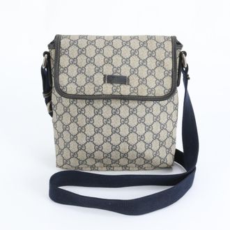 Gucci Navy Leather Coated Canvas Shoulder Bag (Pre-Owned)