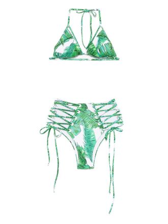Noire Swimwear leaf-print bikini - women - Elastane/Polyamide/Polyamide/Elastane - M - Green