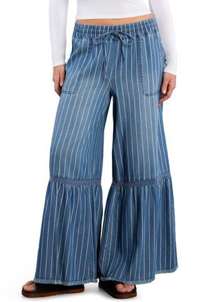 BILLY T Drawstring Waist Tiered Denim Pants in Denim Pin Stripes at Nordstrom, Size X-Small