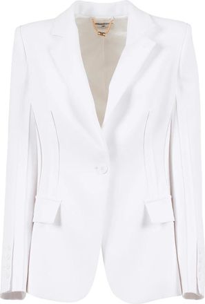 Elisabetta Franchi Giacca in doppio cr&ecirc;pe stretch con motivi a taglio vivo - Dames - Blazers - Wit - S - Leer - Jassen