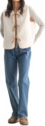 Wishlist Contrast Fleece Vest In Off White/camel