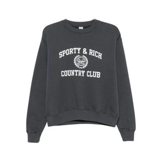 Sporty & Rich Serif Logo Crewneck - Dames - Sweatshirts - Grijs - XS - Katoen - Hoodies & sweatvesten