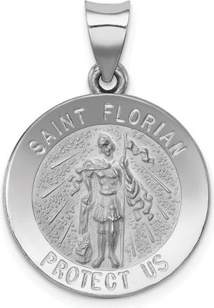 Diamond2Deal 14k White Gold Polished and Satin St Florian Medal Hollow Pendant