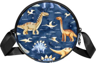 Generic Circle Crossbody Bag for Women, Dinosaurs Small Sling Bag Daypack with Zipper Adjustable Shoulder Straps Casual Ladies Girls Round Purse