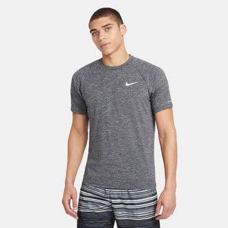 Nike Mens Heathered Short-Sleeve Hydroguard Swim Shirt in Black | NESSA589-001