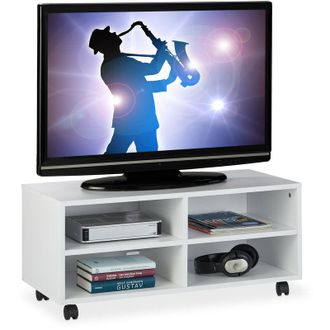 Relaxdays Relaxdays - 4-Compartment tv Stand on Casters, for CDs, DVDs & Console, Living Room Coffee Table, hwwd 35x80x35 cm, White
