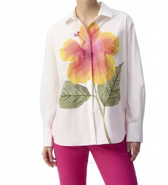 Joseph Ribkoff Embroidered Flower Cotton Shirt In Vanilla/ Multi