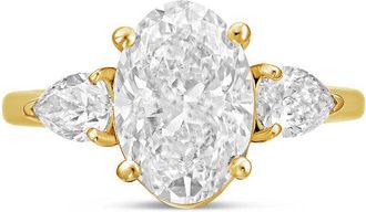 Diana M. Jewels 14kt yellow gold lab grown 4ct oval diamond ring with pears on the sides