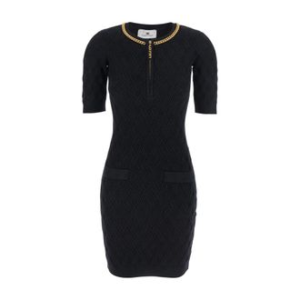 Elisabetta Franchi Mini-jurk met ruitpatroon - Dames - Korte kleedjes - Zwart - XS - Wol - Kleedjes