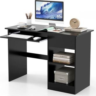 Costway Costway - Wooden Computer Desk with Pull-out Keyboard Tray-Black