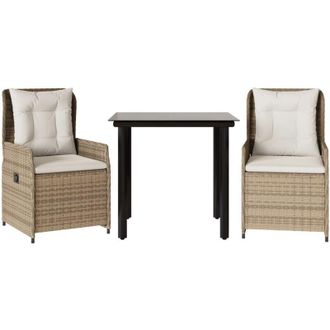 vidaXL Set Comedor De Jard&iacute;n 3 Pzas Con Cojines Rat&aacute;n Sint&eacute;tico Beige Vidaxl