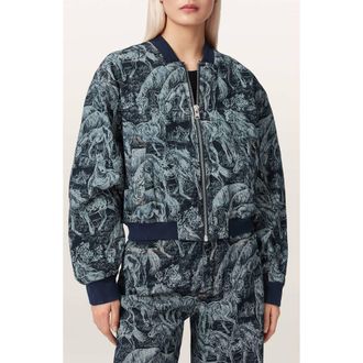 AllSaints Kaytra Horse Print Denim Bomber Jacket in Printed Indigo at Nordstrom, Size 10 Us