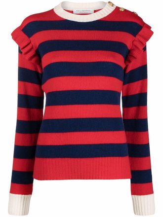 Philosophy di Lorenzo Serafini ruffle-trimmed striped jumper - women - Cashmere/Virgin Wool - 44 - Red