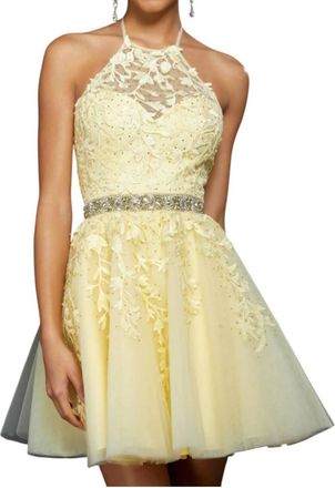 Sherri Hill Beaded Waist Cocktail Dress In Yellow