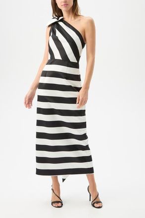 Trina Turk Romance One Shoulder Cocktail Dress in Black/winter White at Nordstrom, Size 14