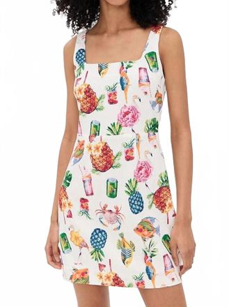 Moon River Ellie Square Neck Beach Print Mini Dress In White Multi