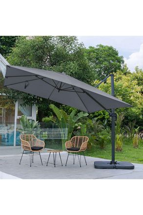 Living and Home 3M Large Square Canopy Rotatable Tilting Garden Rome Umbrella Cantilever Parasol with Square Fillable Base, Dark Grey