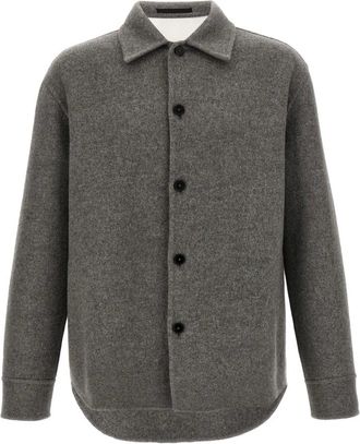 Jil Sander Jassen, Heren, Grijs, L, Wol, Wollen Overshirt