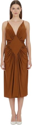 Versace Brown V Neck Midi Dress