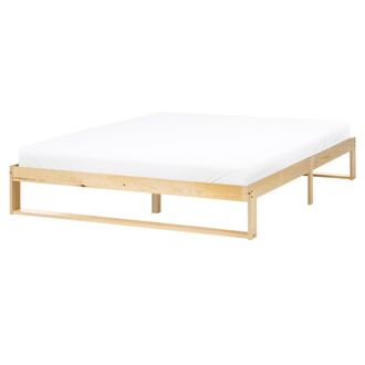 Beliani Cama Con Somier Estilo Minimalista De Madera De Pino 160 X 200 Cm Sin Cabecero Marr&oacute;n Claro Talairan