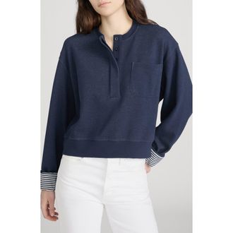 Frame Denim The Stripe Cuffed Sweatshirt in Navy Multi at Nordstrom, Size X-Small
