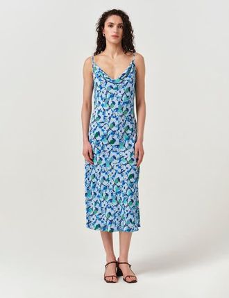Ghost London Stacy Cowl Neck Crepe Midi Dress in Blue Tulip at Nordstrom, Size 16
