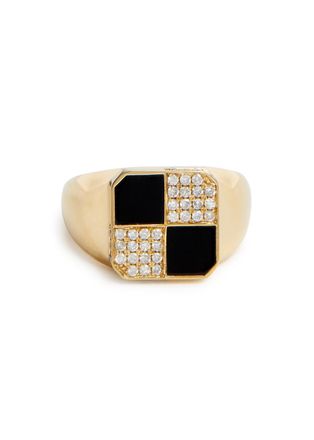Yvonne Léon Bague Petit Damier 9kt Gold Pinky Ring - Black - 46